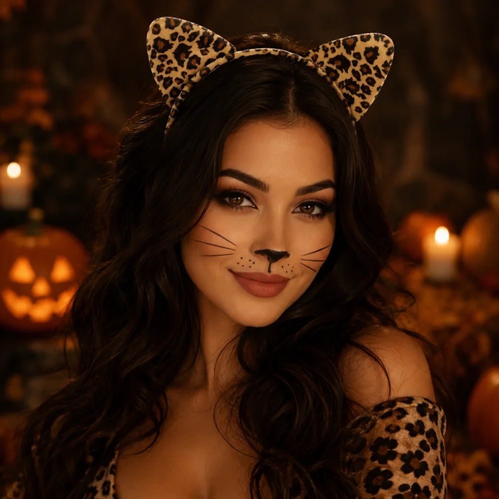 Leopard Print Cat Ear Headband for Women, Cute Animal Ears Hair Hoop, Halloween Cat Costume Cosplay Headpiece, Party Masquerade
