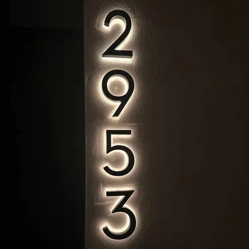 Luz LED personalizada para números de casa, carteles de letras iluminados de acero inoxidable 3D para exteriores, placa de dirección del alfabeto, placa para puerta de casa, resistente al agua