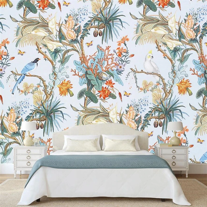 Custom wallpaper 3d murals European flowers and birds rural wind TV background wall living room bedroom restaurant 3d wallpaper