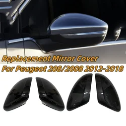 2Pcs Black/Carbon Look Replacement Car  Side Door Rearview Mirror Cover Trims For Peugeot 208 / 2008 2012-2018 Rear View Case