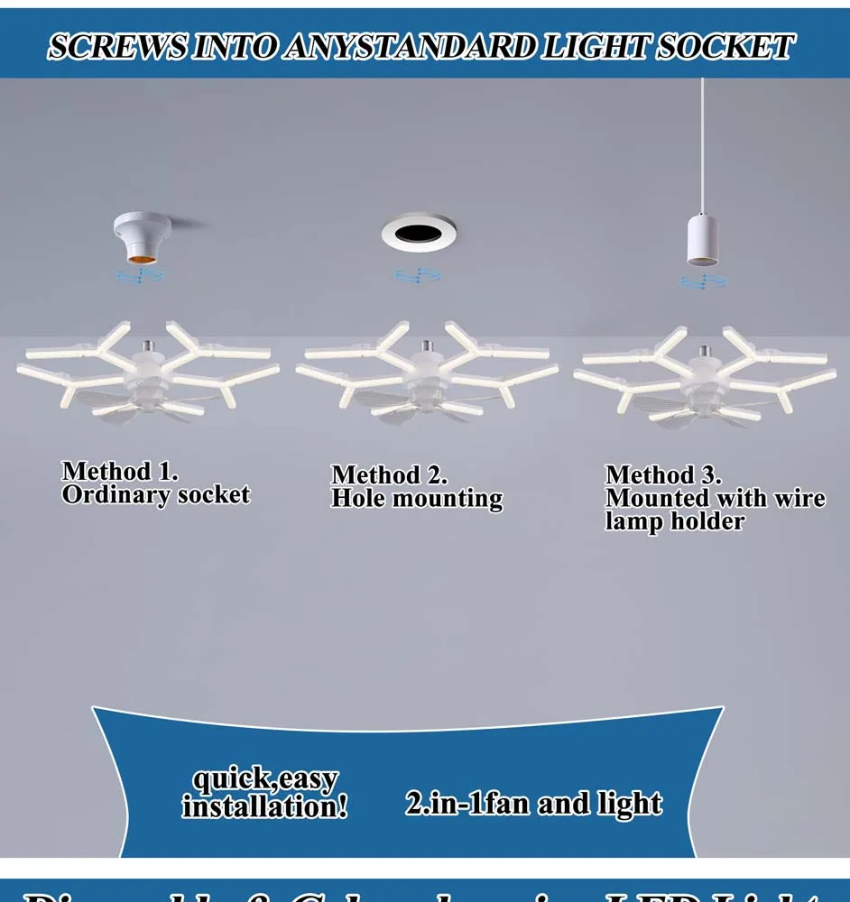 LED مروحة السقف ضوء E27 قاعدة 3-Speed التحكم عن بعد كفاءة في استخدام الطاقة الصامتة لغرفة المعيشة الداخلية غرفة نوم المرآب مخزن