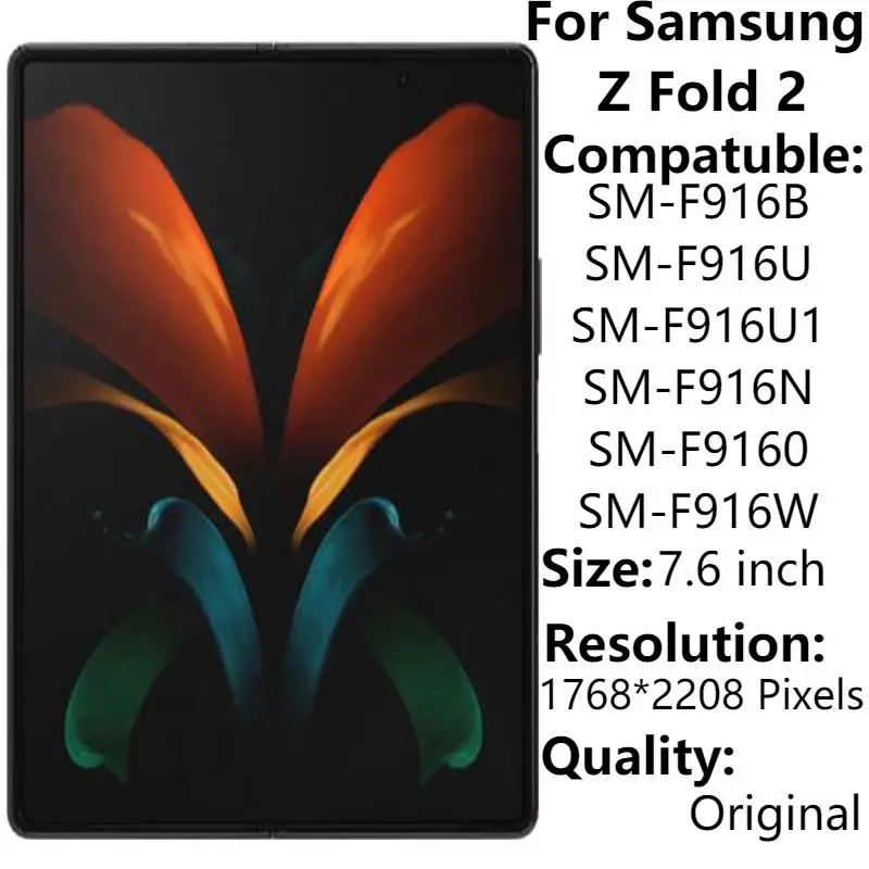 For Samsung Z Fold 2 5G LCD Display With Frame Z Fold 2 SM-F916B F9160 LCD Touch Digitizer Assembly Replacement Repair Parts