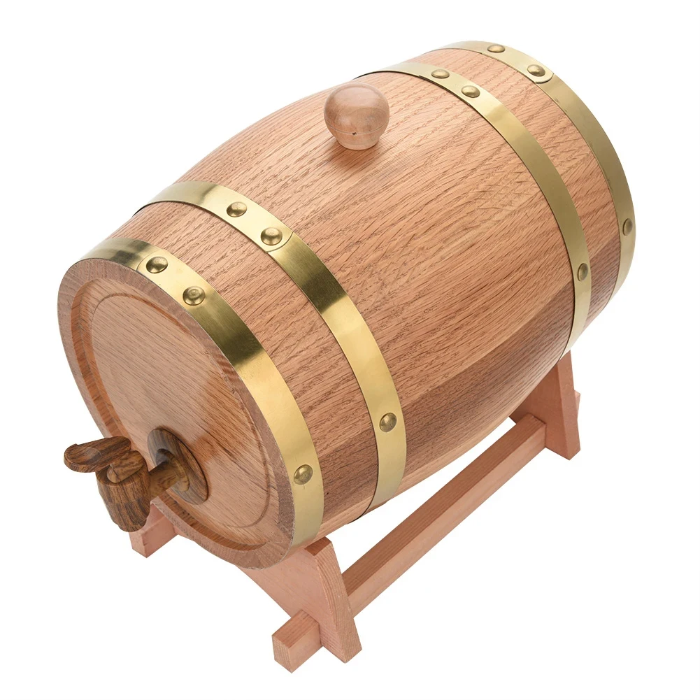 3 Litres Vintage Oaks Wood Wine Barrel with Wooden Tap Whiskey Bourbons Tequila Dispenser with Wood Stand for Home Bar Decor