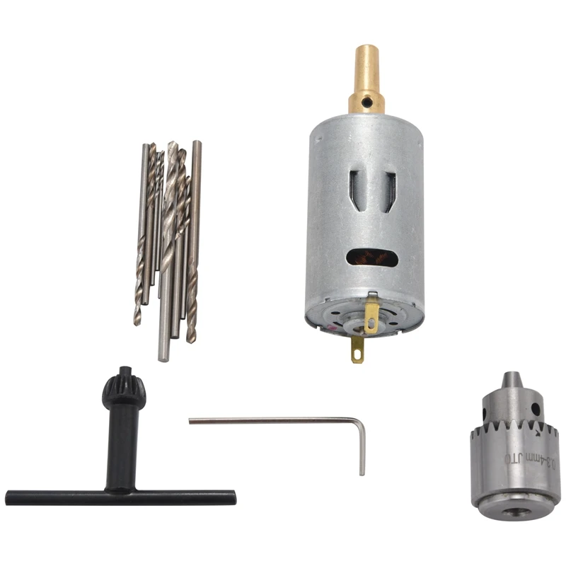 

A7THK-Dc 12V Motor Small Pcb Hand Drill Drilling Machine Compact Set With 10Pc 0.5-3Mm Drill Bit 0.3-4Mm Jto Keyless Chuck