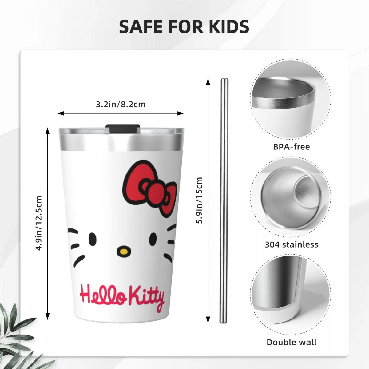 Hello Kitty Mugs Tumbler 12oz Stainless Steel Sanrio Accessories Insulated Mug Cups With Straw for Cold Hot