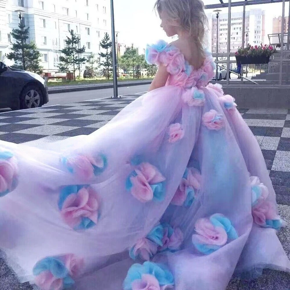 2025 New Children's Dress Girls Piano Art Test Performance Clothes Flower Girl Model Catwalk Trendy Fan Cake Skirt Pink Purple