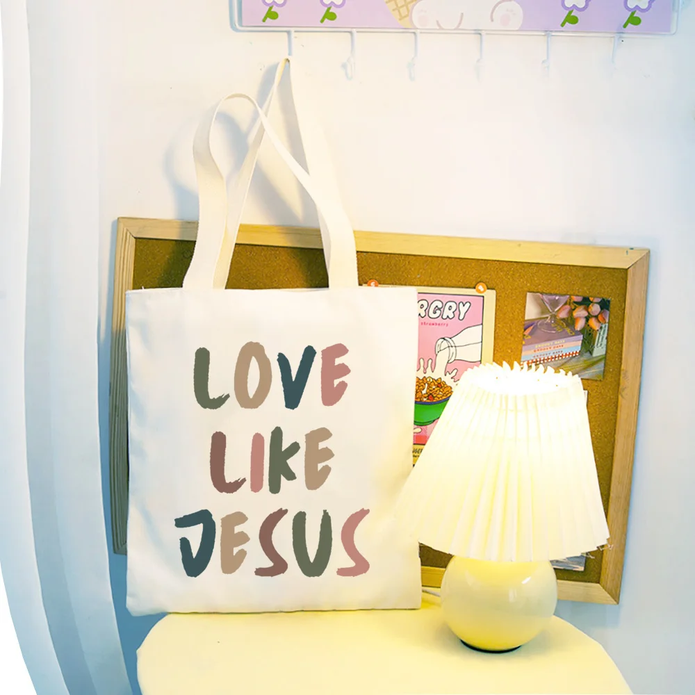 Love Like Jesus Print Fashion Letter Print Tote Bag Large Capacity Gift Bag Women\'s Casual Handbag for Commute Shopping