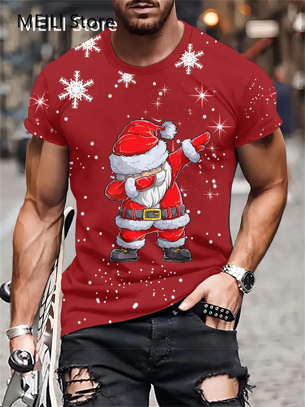 Camiseta para hombre, jersey con estampado gráfico de Papá Noel, pantalón corto informal de verano, camisetas divertidas, ropa de gran tamaño de Navidad para hombre