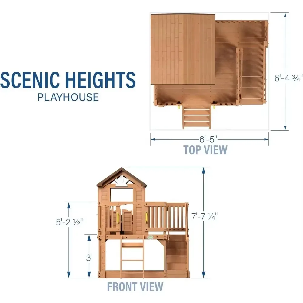 Discovery Scenic Heights All Cedar Wooden Playhouse, Upper Deck Cottage Style, Saloon Style Doors, Ladder, Stairs, Play Sink