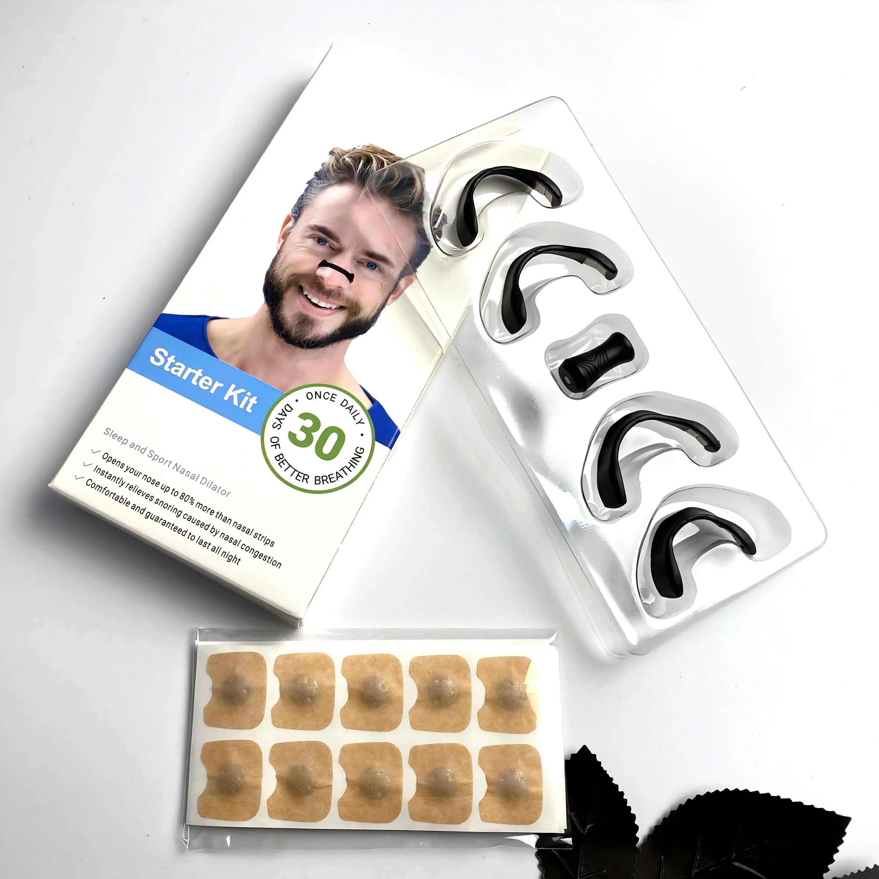 

Anti-Snoring Magnetic Nose Strips, 30 Pairs Black Square Skin-Safe Clips for Sport Breathing & Oxygen Boost