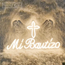 Mi Bautizo Neon LED Sign Warm White 3D Carving Style Celebration Decor Baptism Art Wall Light Event Decoration 5V USB Neon Signs