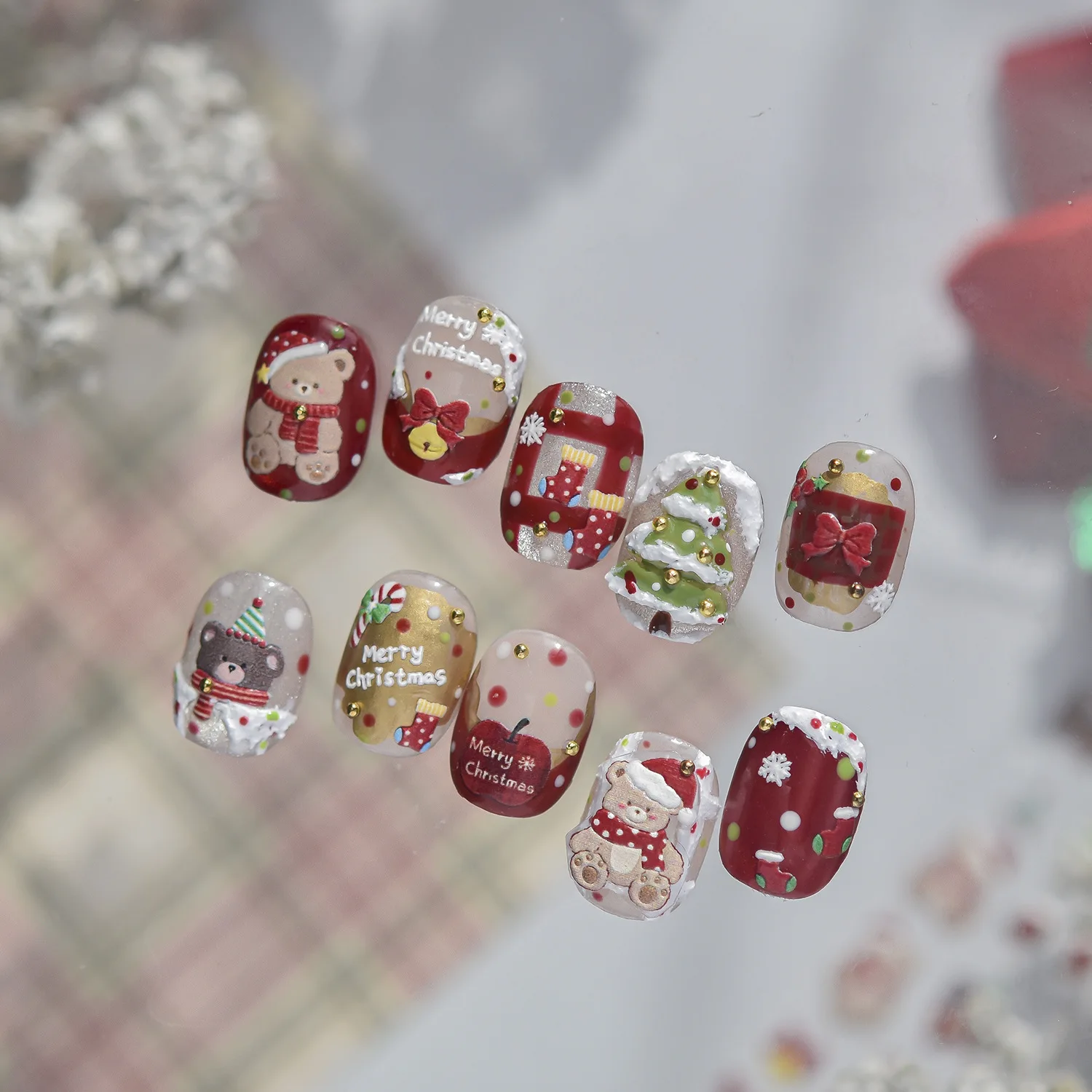 Nail Art Stickers Crystal Rhinestone New Winter Cartoon Christmas Adhesive Decals Lightweight DIY Manicure Decoration Holiday