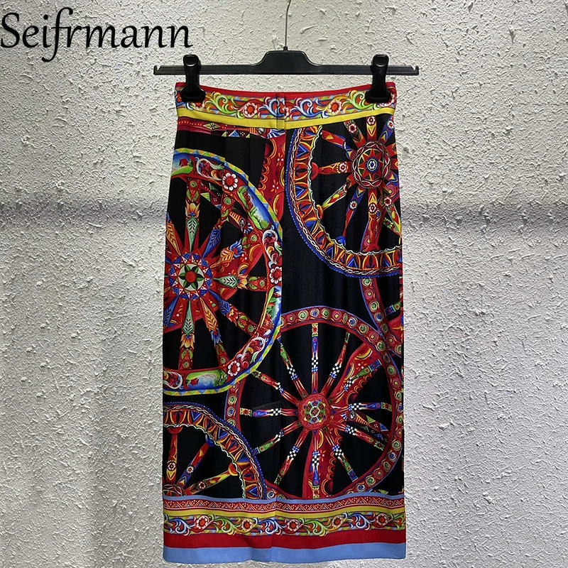 Seifrmann Casual printed silk skirt high waist versatile skirt 2026 autumn fashion women's new style