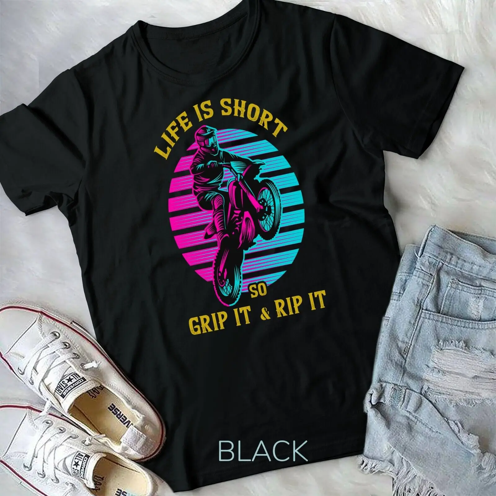 Life Is Short So Grip It & Rip It Vintage Biker Motocross Unisex T-shirt