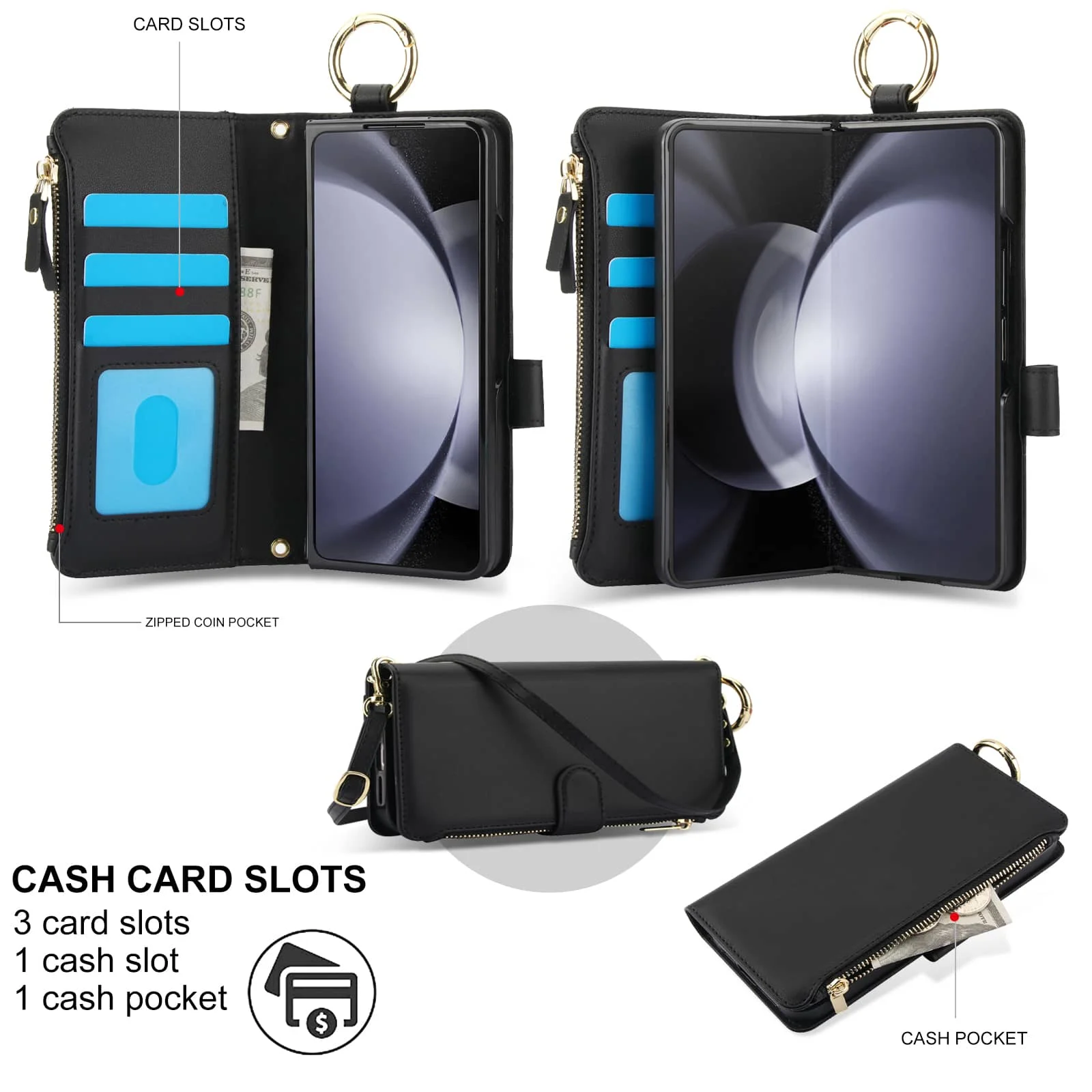 for Samsung Galaxy Z Fold 6/5/4/3 Wallet case with Zipper Credit Card Holder RFID Blocking,Flip Folio Book PU Leather Cover