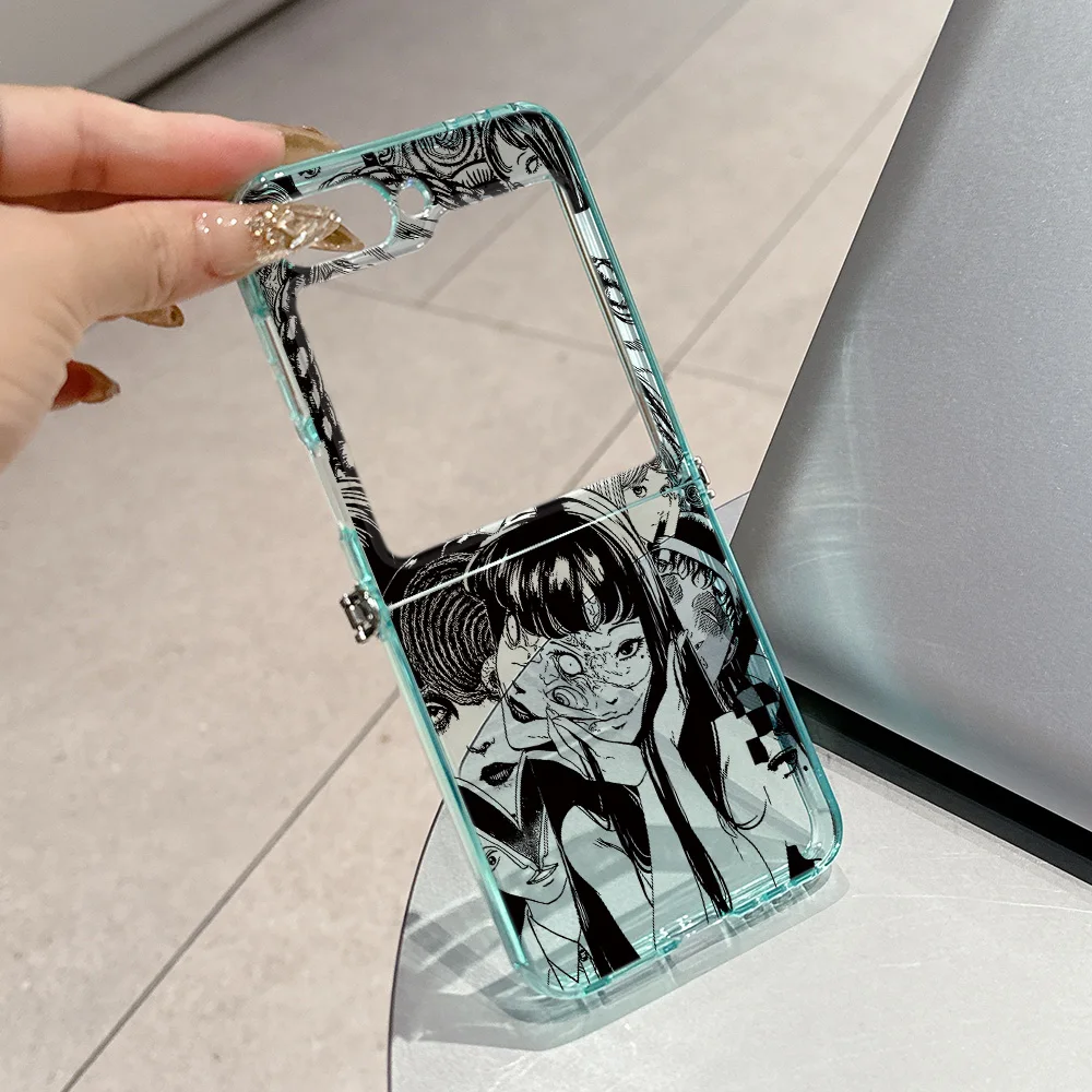 حافظات رعب Junji Ito لهاتف سامسونج جالاكسي Z Flip3 Flip4 Flip5 Flip6 Flip7 5G غطاء ناعم قابل للطي شبه شفاف من مادة البولي يوريثان الحراري