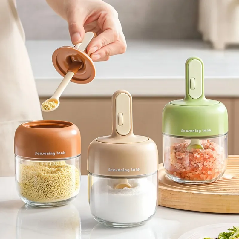 

Sealed Seasoning Jar Seasoning Box Kitchen Salt and MSG Seasoning Bottle Spoon Cover Integrated Moisture-proof Sealed Jar