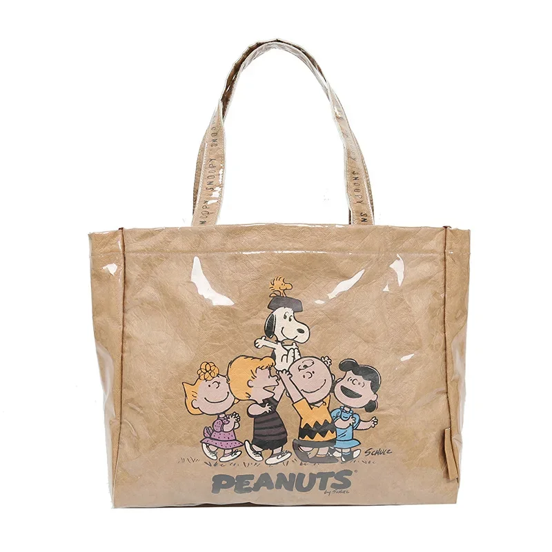 Borsa da donna Snoopy simpatico cartone animato in borsa a tracolla in carta kraft trasparente borsa per la spesa di grande capacità