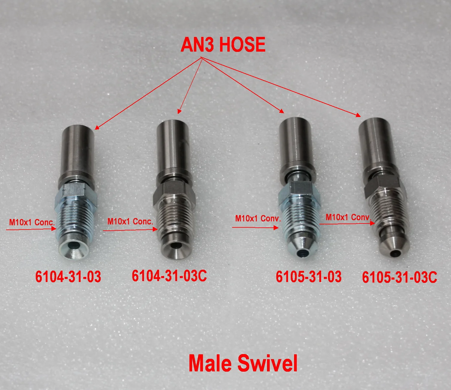 M10x1 CONC. CONV. Male Swivel Fitting For AN3 Braided Hose