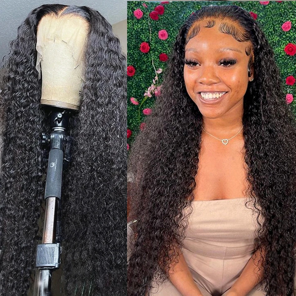 13x6 360 HD Water Curly Full Lace Frontal Wigs Brazilian 40 46 Inch 13x4 Loose Deep Wave Human Hair Wigs For Women 180% Density