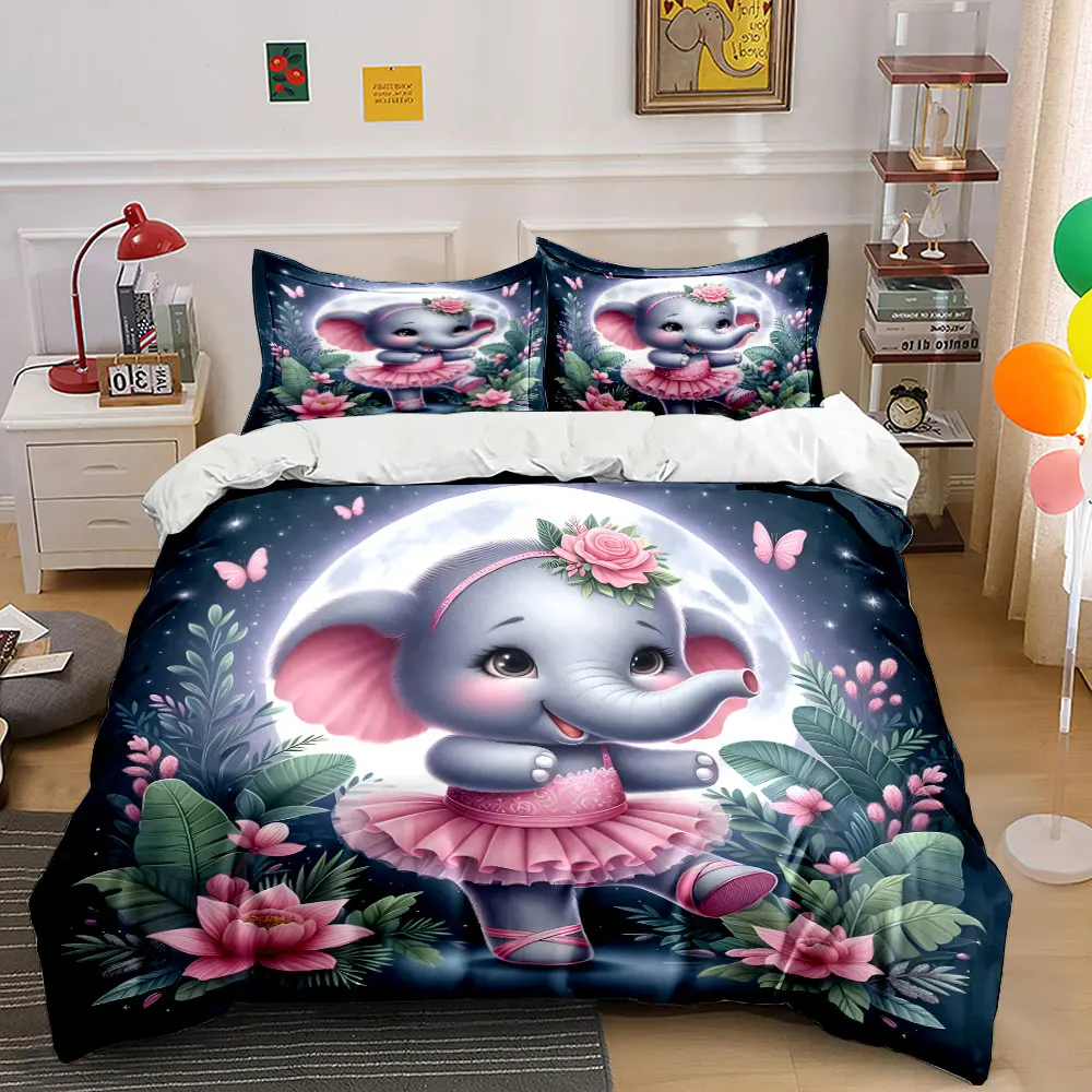 

Dreamy Pink Flowers and Moonlight Print Soft Comfortable Duvet Cover Bedding Set Included 1*Duvet Cover 2*Pillowcases