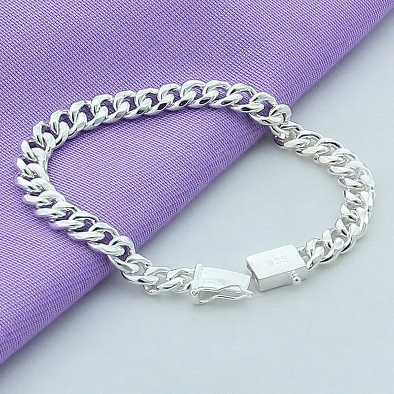 

925 Sterling Silver Bracelet Square Buckle Side Bracelet Ladies Fashion Simple Birthday Party Wedding Anniversary Jewelry Gift