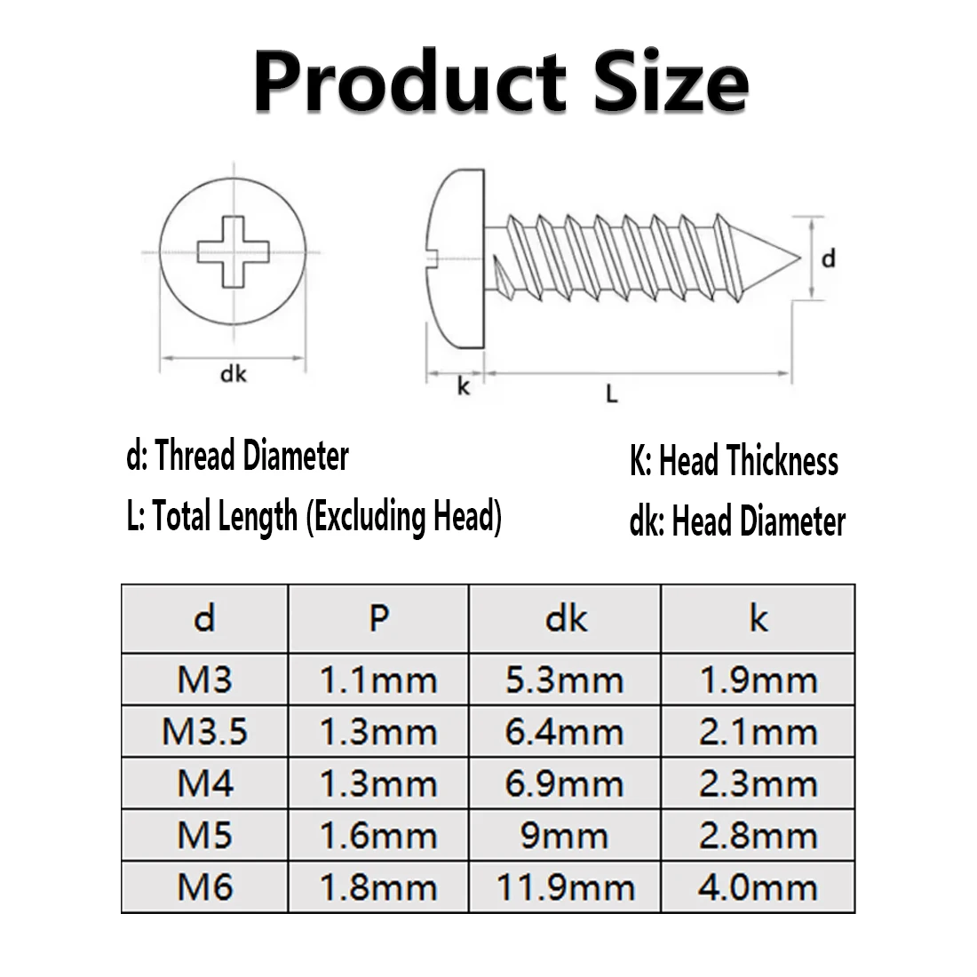 M3 M3.5 M4 M5 M6 Pozi Pan Self Tapping Screw Brass Phillips Pan Head Tapper Bolt   Round Head Self tapping Screw