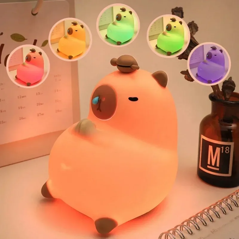 Capybara 3D Lamp Cute Anime Silicone Night Light Touch Control USB Rechargeable Timing Dimming Sleep Night Lamp for Room Decor