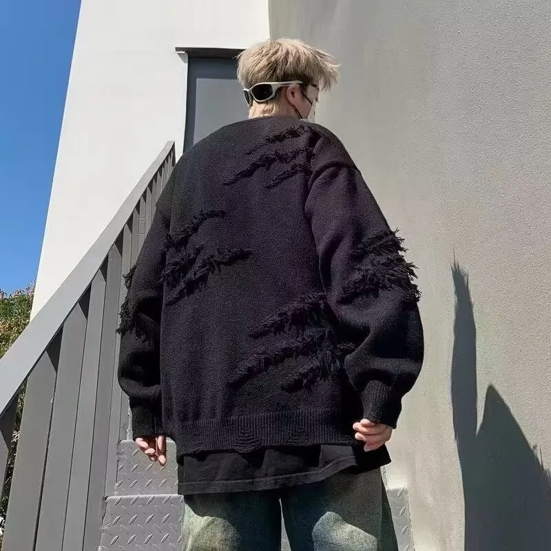 ثقب تصميم الرجال تريكو سترة البلوز الخريف الشتاء الجولة الرقبة بلون سميكة محبوك سترة المعتاد الذكور البلوز