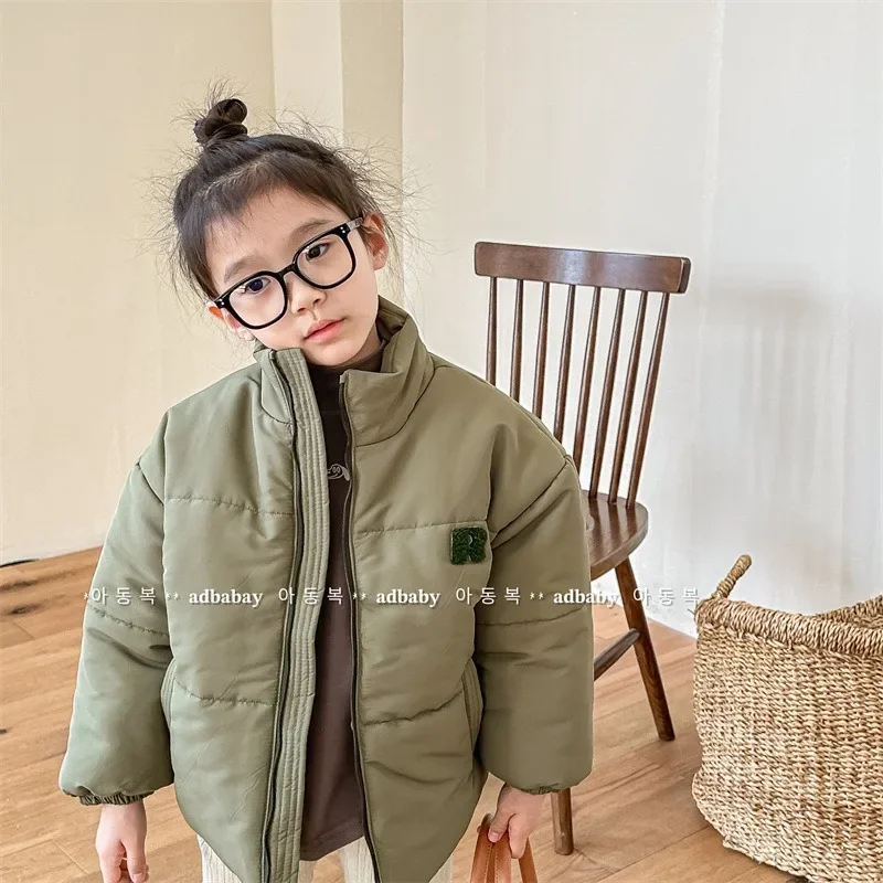 2023 New Girls Boys Autumn Winter Down Cotton Warm Soft Short Fashion Unhooded High Collar