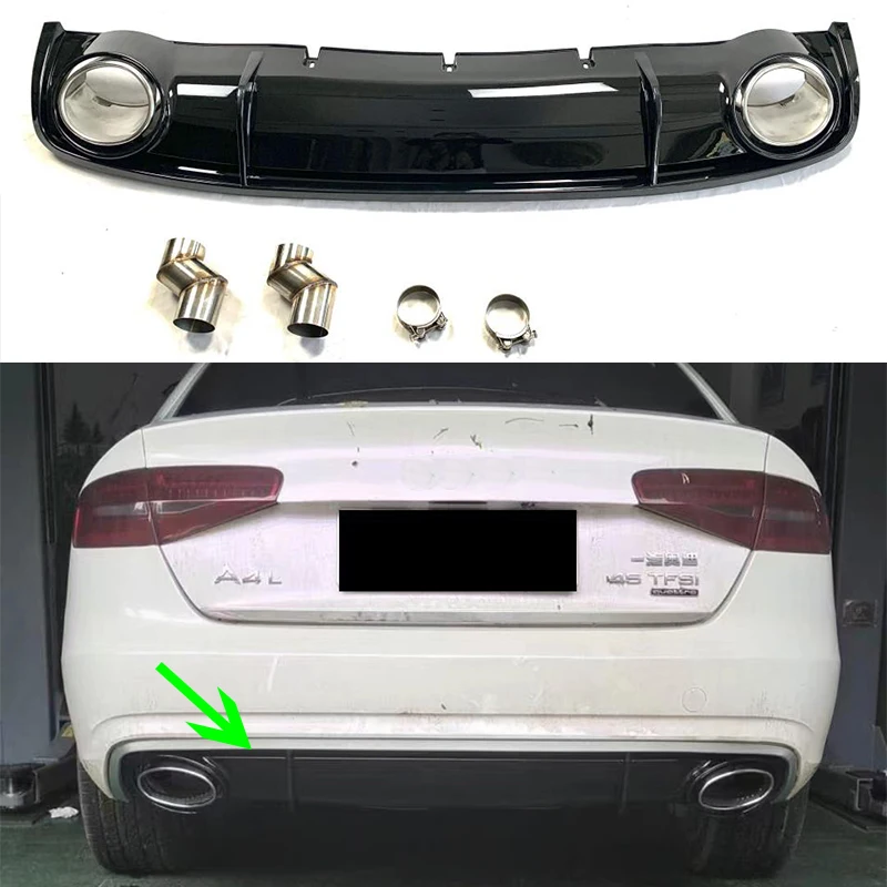 

A4 Rear Lip Diffuser Spoiler With Exhaust Muffler Pipe for Audi A4 B8.5 Standard Bumper 2013-2015 RS6 Style Car Accessories