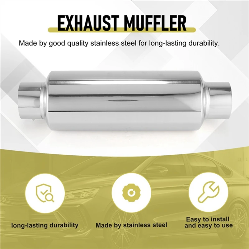 2PCS Silver Car Exhaust Muffler 2.5 Inch Inlet Stainless Steel Universal Resonator