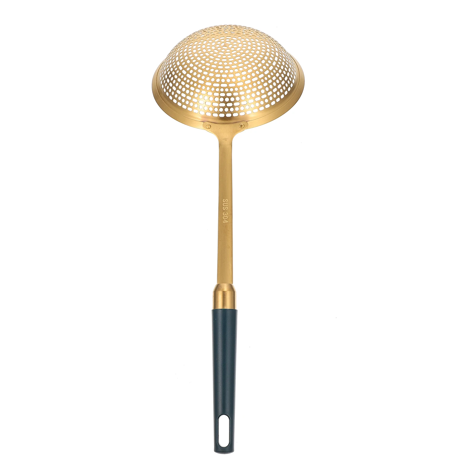 

1pc Stainless Steel Skimmer Long Handle Frying Spoon Heat Resistant Kitchen Restaurant Use Yellow Color Cooking Strainer Soup
