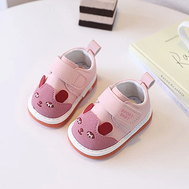 Zapatos Casuales de Dibujos Animados con Oso para Bebés, Niños y Niñas, de Piel Sintética con Cierre de Velcro, Zapatillas Deportivas para Niños Pequeños con Suela Suave y Sonido