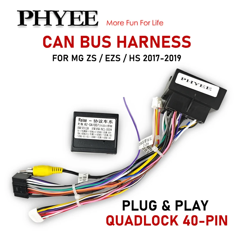 Quadlock 40Pin Wiring Harness CAN Bus Decoder for MG ZS HS 2017-2019, Support SWC, Plug&Play, 16 Pin Car Android Cable Adapter