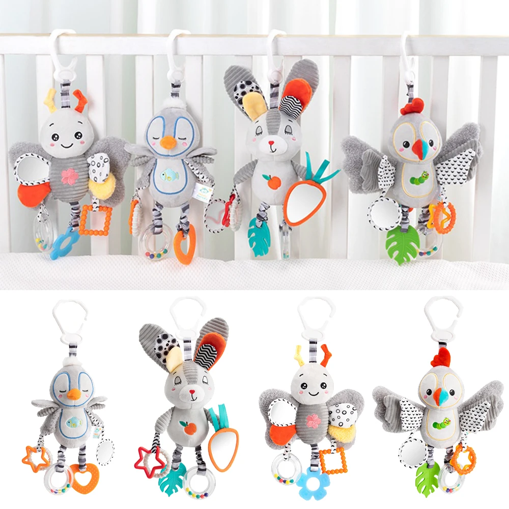 Baby Hanging Rattle Toys Plush Soft Animal Stuffed Handbells Educational Infant Development Handle  Toys for Stroller Crib