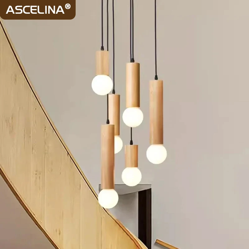 Nordic LED Pendant Light Original Wood Walnut Single Head Small Hanging Lamp for Bedroom Bedside Cloakroom Stairway Decor Lights