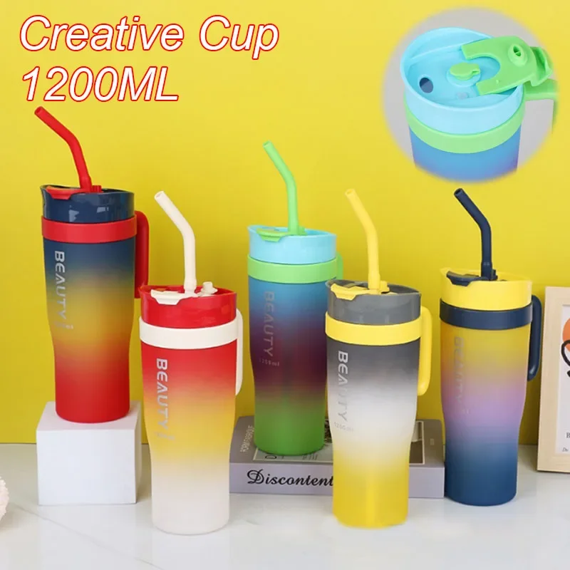 1200ML Large Capacity Mug New Car Cup Ice Bar Cup Plastic Sports Mug Large Capacity Frosted Gradient Water Bottle