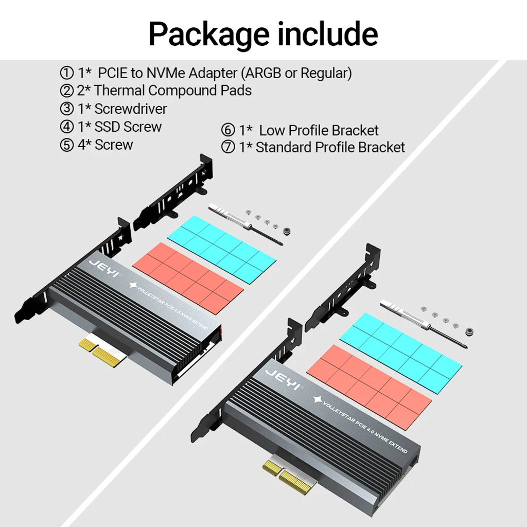 JEYI VolleyStar-PRO Black Heat Sink M.2 for NVMe SSD for NGFF TO PCIE X4 Adapter Heatsink M Key PCI-E 3.0 x4 Full Speed RGB LED