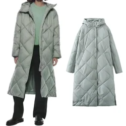 PB&ZA2024 women's new winter fashion mid-length cotton coat with hood large size cotton coat windbreaker