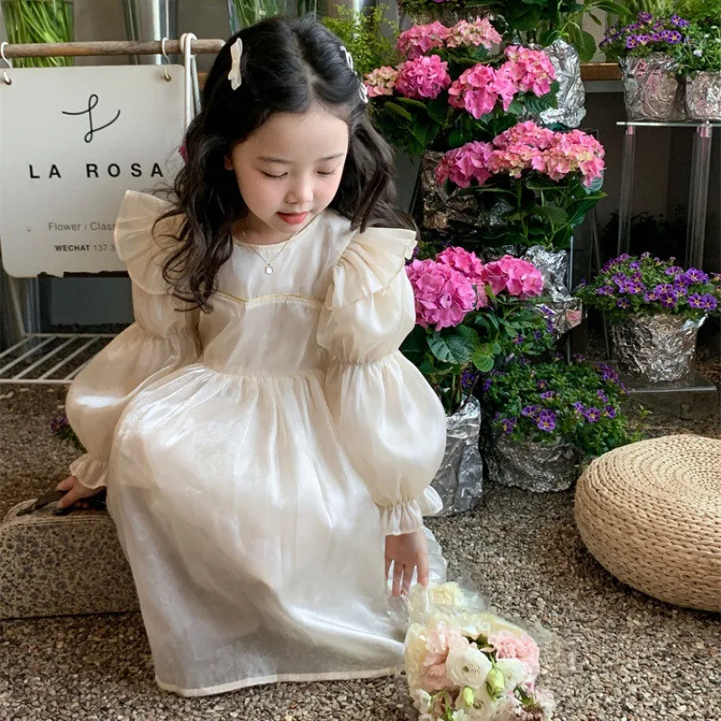 Girls' Long Sleeved Princess Dress Spring Autumn New Style Children's Flowing Light Dress for Girls
