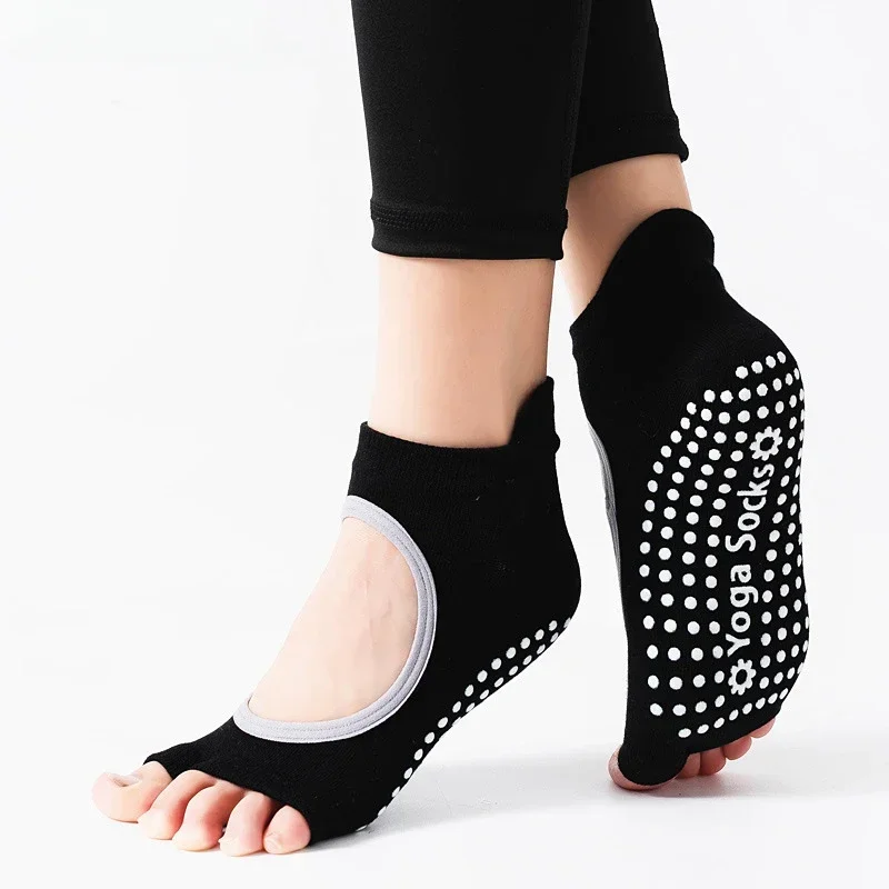 

Professional Toeless Pilates Socks for Women Girls Breathable Cotton Yoga Sock with Silicone Non-slip Sole Floor Gym Sports Sock