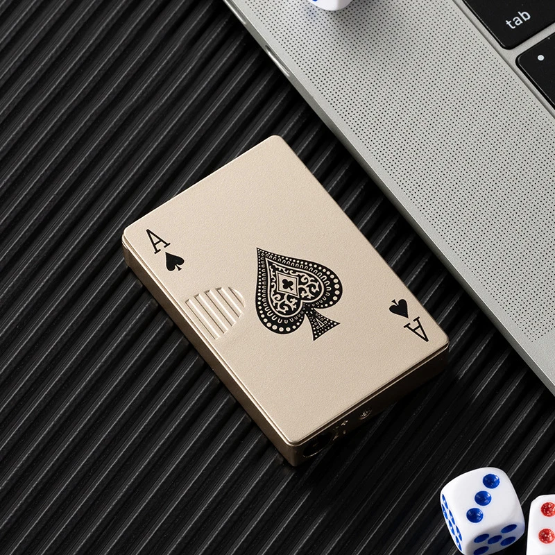 Creative Playing Cards Lighter Flashlight Windproof Straight Metal Lighter Metal Fun Toy for Smoking Accessories Men Small Gifts