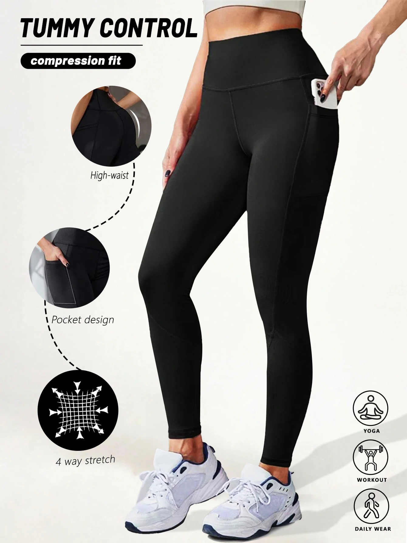 Women High Waist Butt Lifting Leggings Elastic Hidden Pockets Quick Drying Breathable Yoga Pants for Gym Training Sports Pants