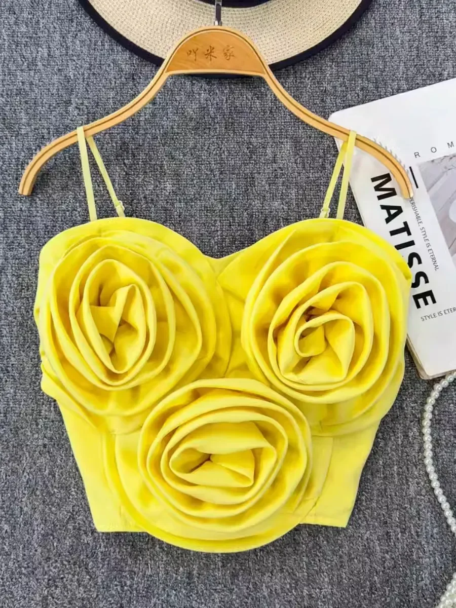 

Y2K SsTss Retro 3D Floral Bustier Top - Sexy Suspender Corset for Women's Summer Night Clubwear | Stretchy Skinny Camisole Bra