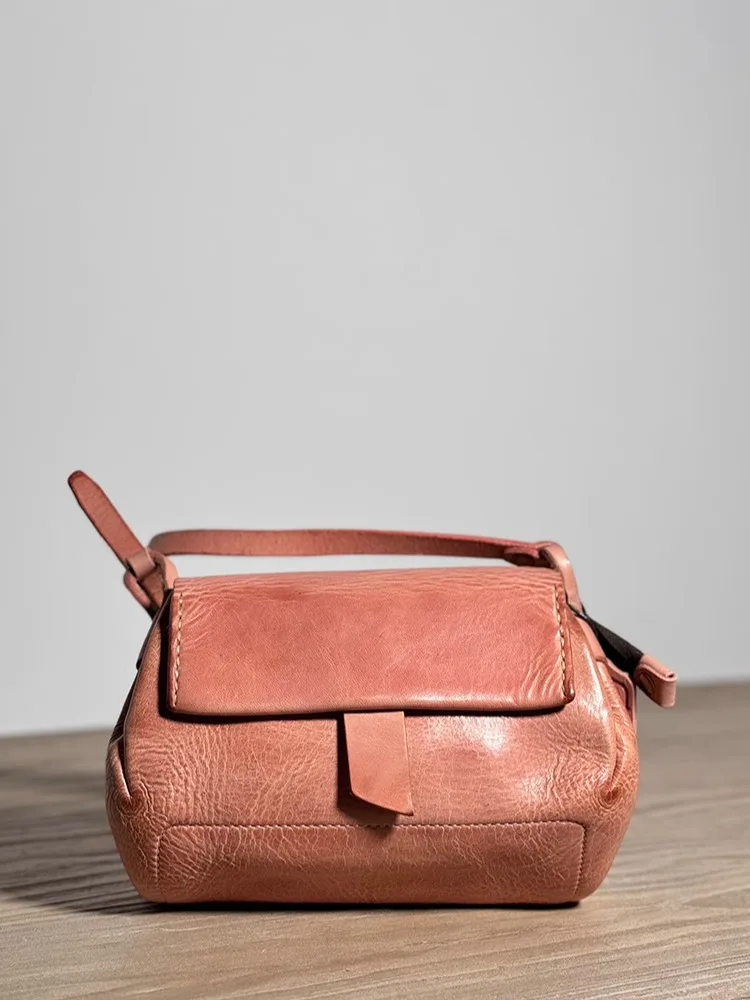 Fashion handmade thick vegetable tanned cowhide women's shoulder bag outdoor party luxury genuine leather small crossbody bag