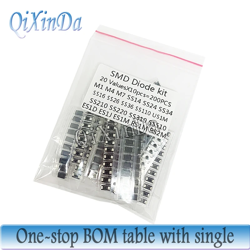 SMD Diode Assorted Kit M1 M4 M7 SS14 SS24 SS34 SS210 SS220 SS510 RS1M US1M ES1M 20ValuesX10pcs Electronics SMA Diodes Set