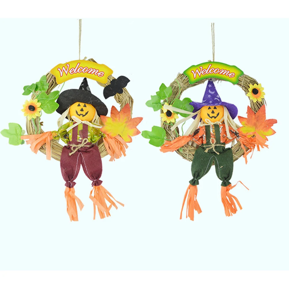 

2 Pcs Smiling Face Pendant Wreaths Haunted House Wall Hanging Halloween Decoration Door Bamboo Ornament Party