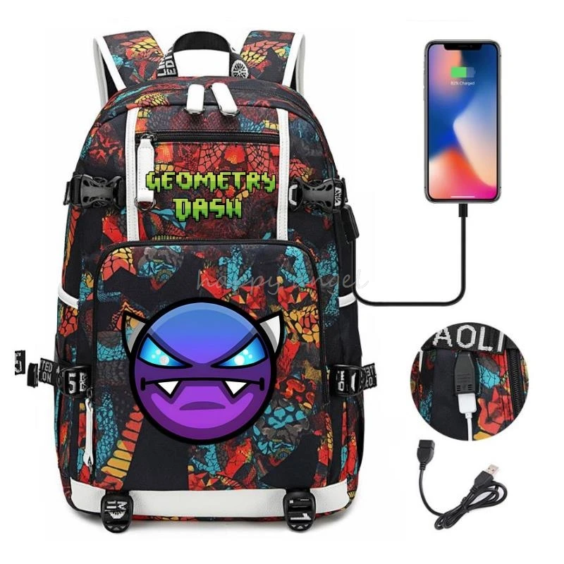 New Geometry Dash Print Backpack Girls Boy Fashion School Bag Teenager Student Canvas Laptop Back Pack Women Rucksack Backpack