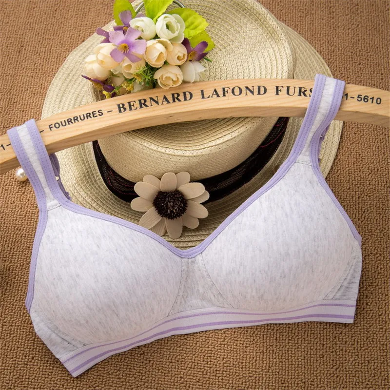 New 100% Cotton Girl Underwear Student Bra Developmental Thin Section Without Steel Ring Comfortable Bra